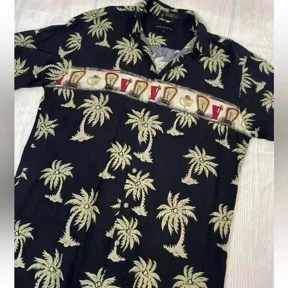 Croft & Barrow Hawaiian Camp Shirt Men's Size LT large Palms Tropical Drinks - Picture 11 of 14